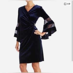 R&M Richards Velvet  Navy Blue Embellished Cocktail and Party Dress Size 8